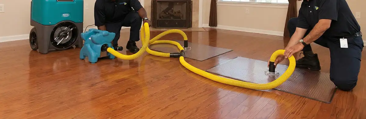 emergency water removal technicians extracting standing water from a home using professional equipment in Tacoma, WA